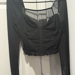 Black Sheer Long Sleeve Crop Top